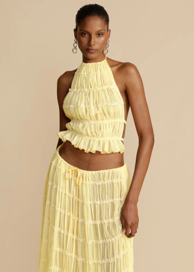 Sleeveless Backless Cropped Halter Top And Pleated Long Skirt - Image 2
