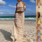 Sleeveless Backless Cropped Halter Top And Pleated Long Skirt
