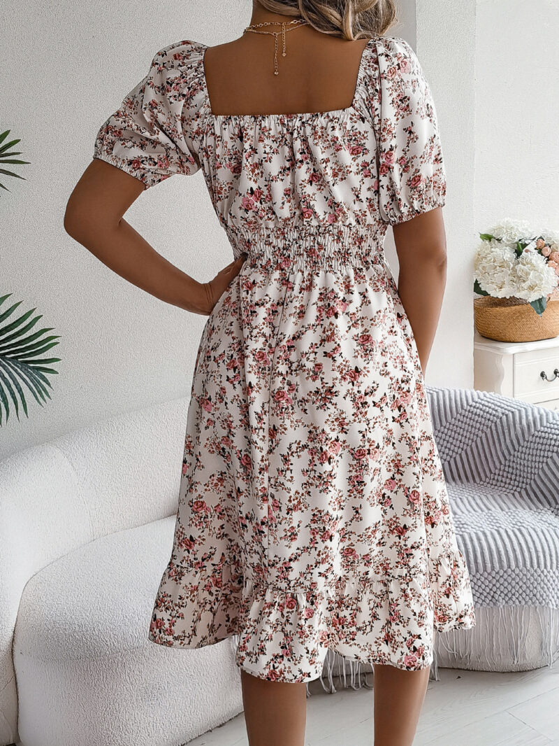 Floral Print Square Collar Dress Summer - Image 6