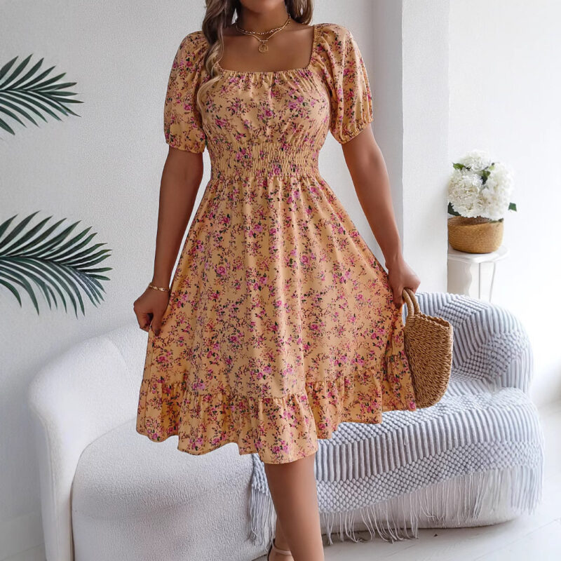 Floral Print Square Collar Dress Summer - Image 4