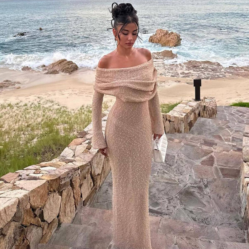 Long-sleeved Dress New One-shoulder Knitted - Image 6